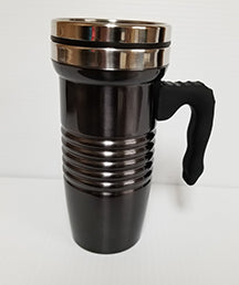 Retro Black/Chrome travel mug with handle